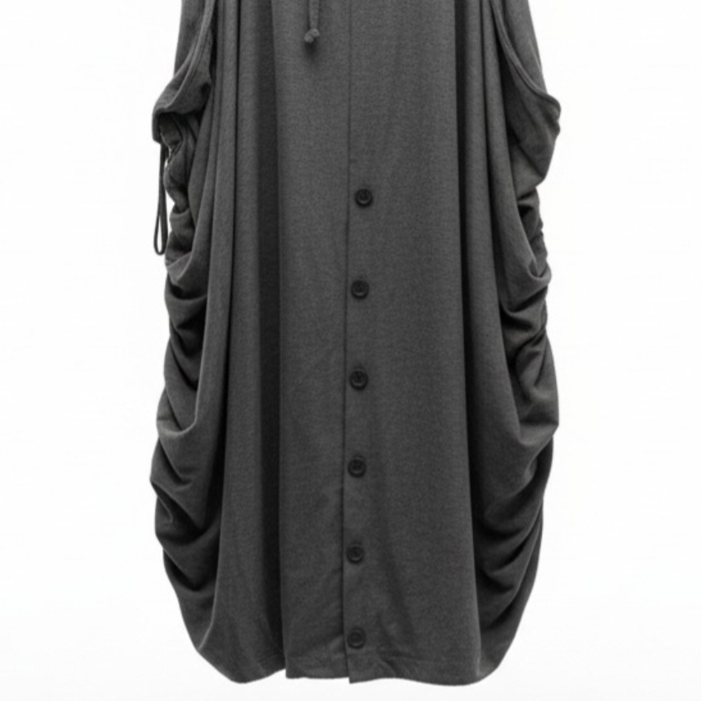 Charcoal Button-Front Ruched Cardigan - Picture 4 of 4